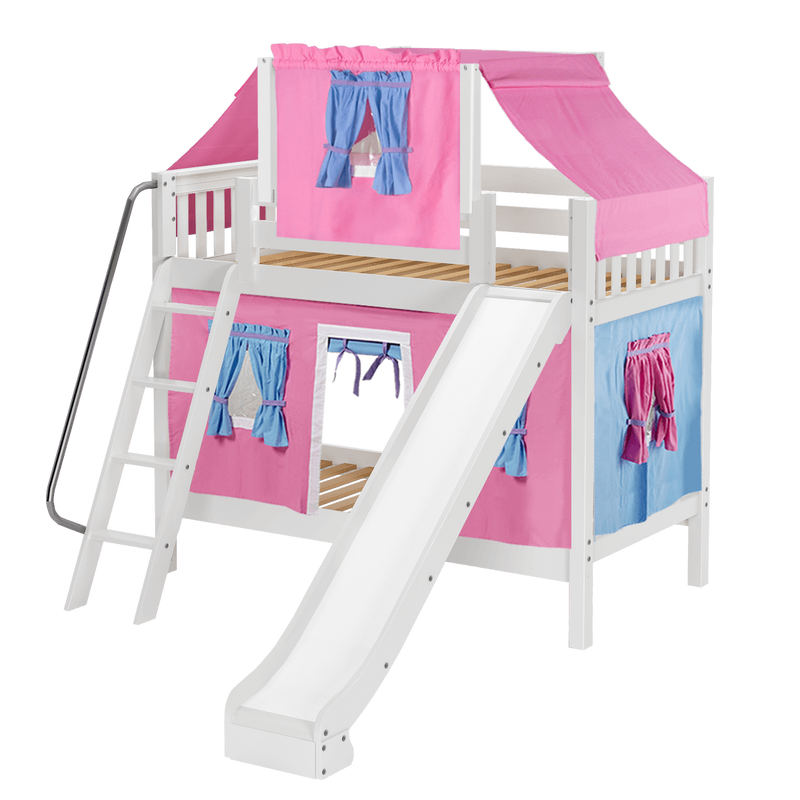 Maxtrix Twin Medium Bunk Bed with Angled Ladder, Curtain, Top Tent + Slide
