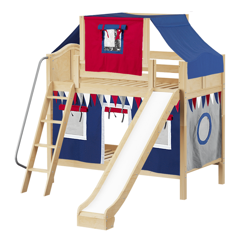 Maxtrix Twin Medium Bunk Bed with Angled Ladder, Curtain, Top Tent + Slide