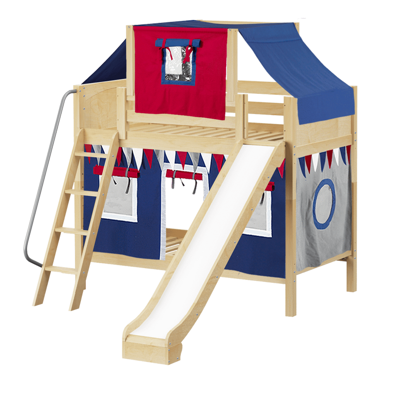 Maxtrix Twin Medium Bunk Bed with Angled Ladder, Curtain, Top Tent + Slide
