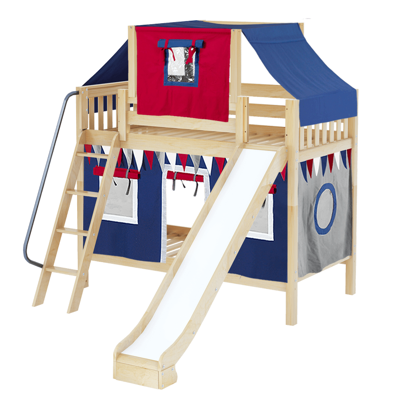 Maxtrix Twin Medium Bunk Bed with Angled Ladder, Curtain, Top Tent + Slide
