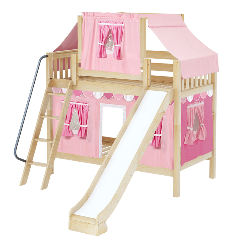 Maxtrix Twin Medium Bunk Bed with Angled Ladder, Curtain, Top Tent + Slide