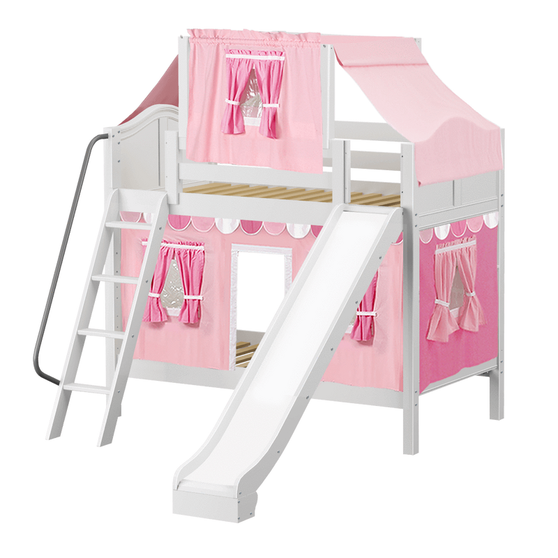 Maxtrix Twin Medium Bunk Bed with Angled Ladder, Curtain, Top Tent + Slide
