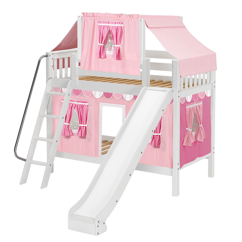 Maxtrix Twin Medium Bunk Bed with Angled Ladder, Curtain, Top Tent + Slide