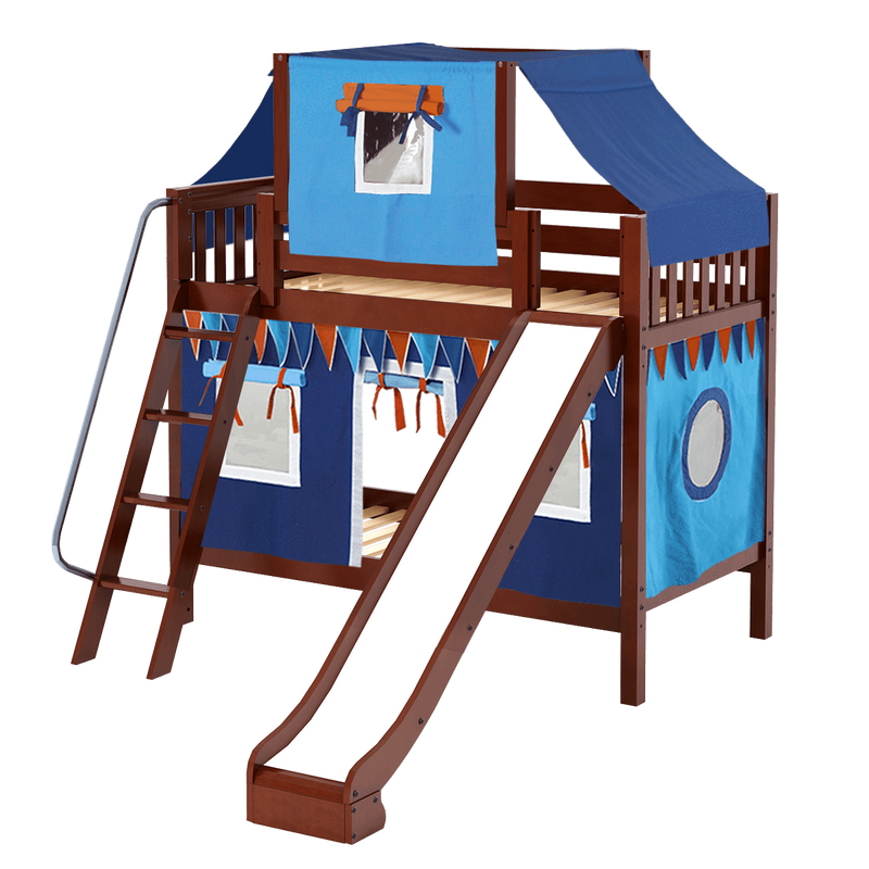 Maxtrix Twin Medium Bunk Bed with Angled Ladder, Curtain, Top Tent + Slide