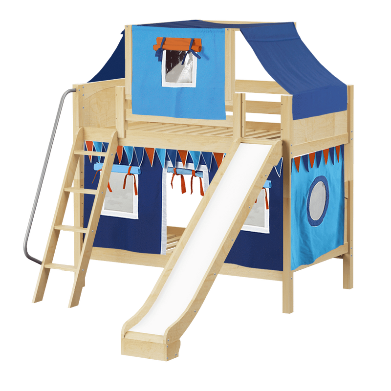 Maxtrix Twin Medium Bunk Bed with Angled Ladder, Curtain, Top Tent + Slide