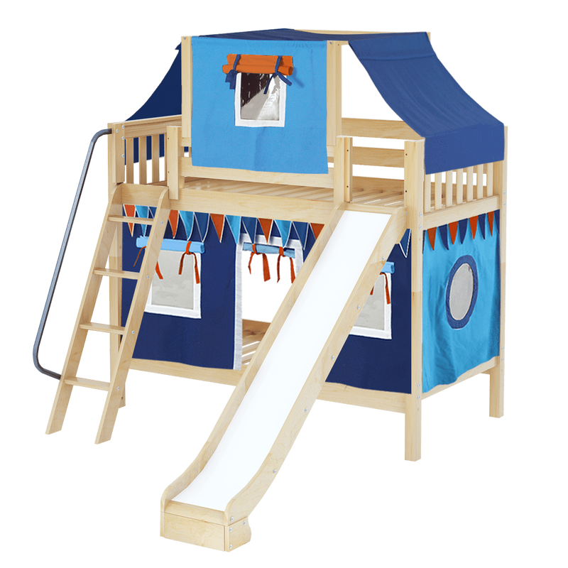 Maxtrix Twin Medium Bunk Bed with Angled Ladder, Curtain, Top Tent + Slide