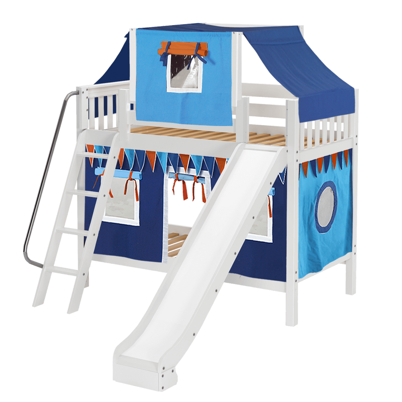 Maxtrix Twin Medium Bunk Bed with Angled Ladder, Curtain, Top Tent + Slide