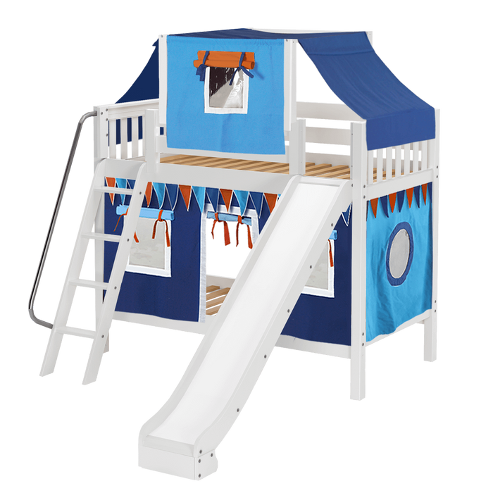Maxtrix Twin Medium Bunk Bed with Angled Ladder, Curtain, Top Tent + Slide