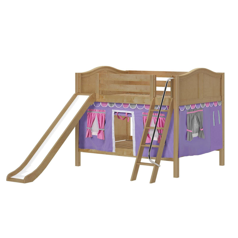Maxtrix Full Low Bunk Bed with Angled Ladder, Curtain + Slide