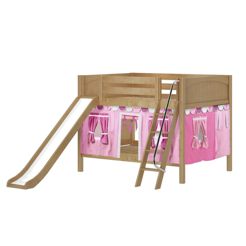 Maxtrix Full Low Bunk Bed with Angled Ladder, Curtain + Slide