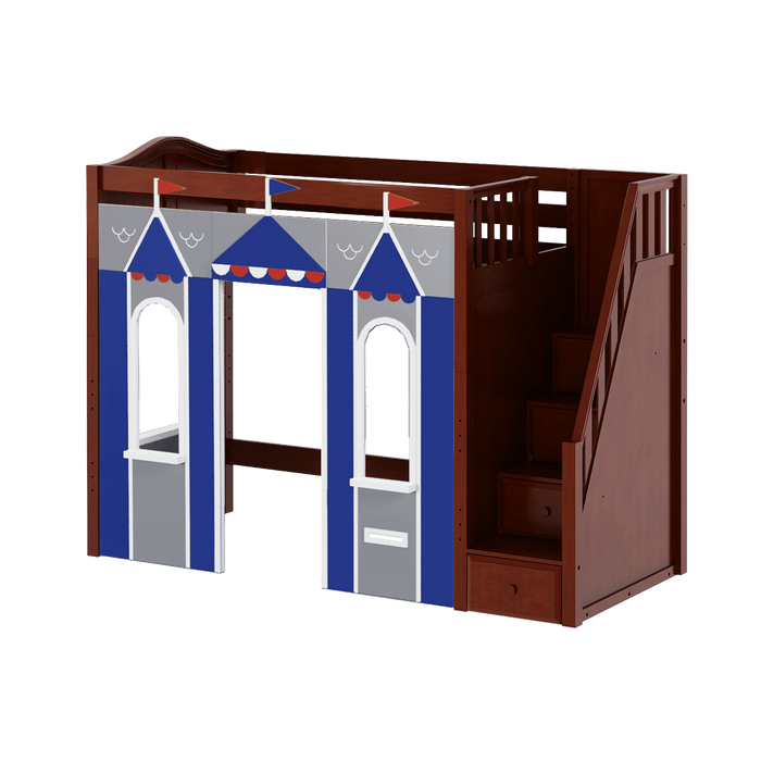 Maxtrix Twin High Loft Bed with Stairs + Playhouse Panels