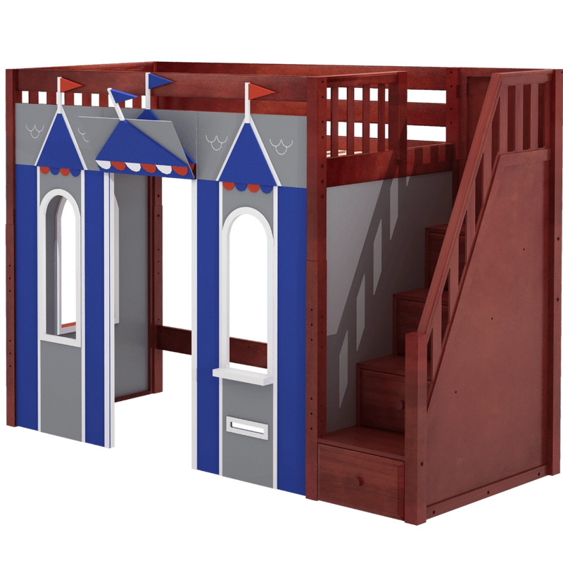 Maxtrix Twin High Loft Bed with Stairs + Playhouse Panels