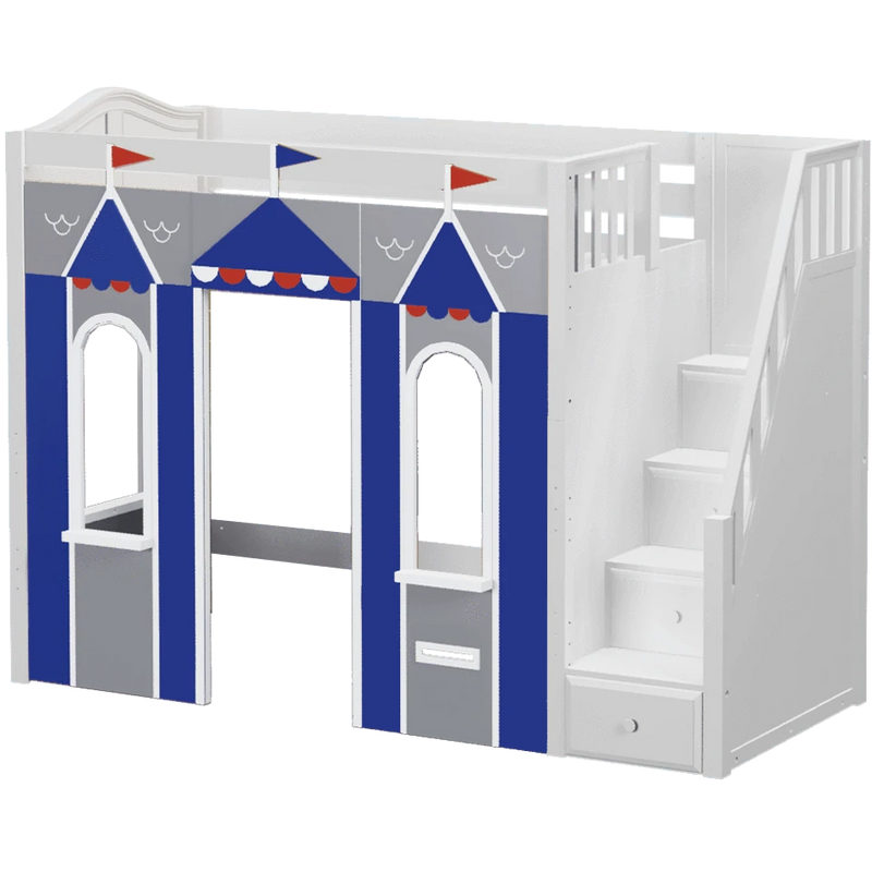 Maxtrix Twin High Loft Bed with Stairs + Playhouse Panels