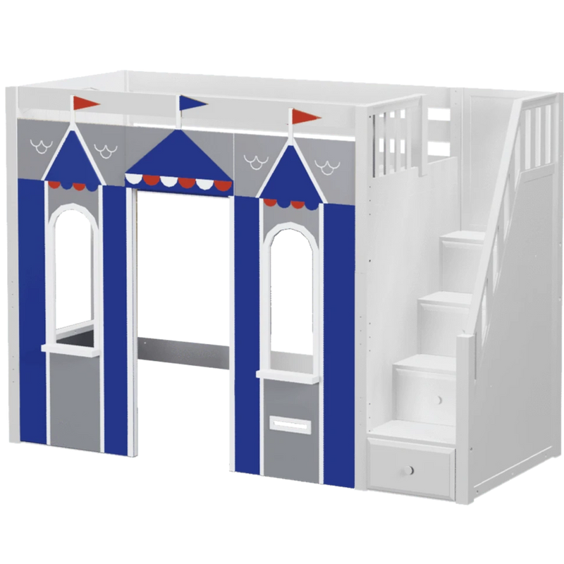 Maxtrix Twin High Loft Bed with Stairs + Playhouse Panels