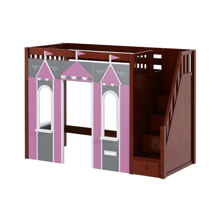 Maxtrix Twin High Loft Bed with Stairs + Playhouse Panels