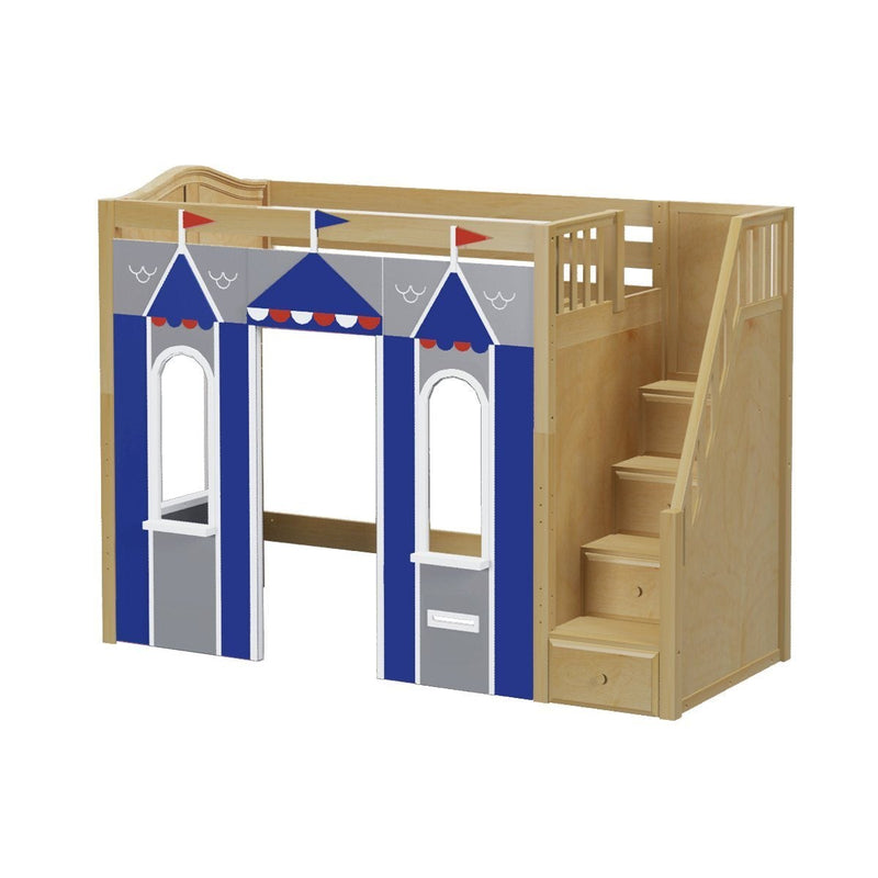 Maxtrix Twin High Loft Bed with Stairs + Playhouse Panels