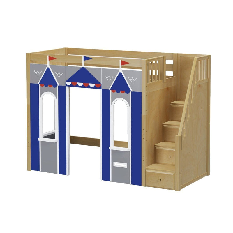 Maxtrix Twin High Loft Bed with Stairs + Playhouse Panels