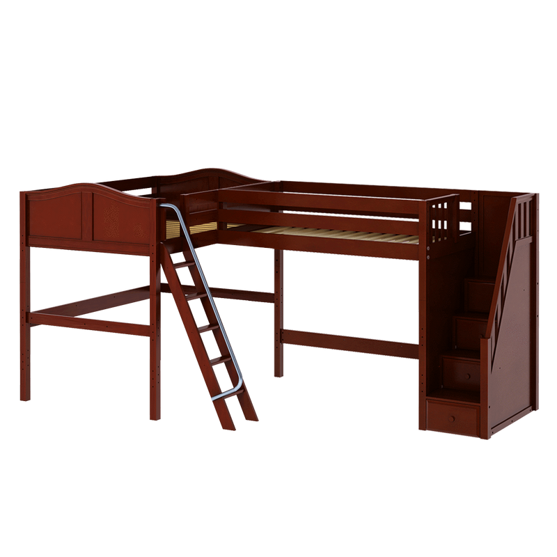 Maxtrix Twin Full High Corner Loft Bed with Ladder + Stairs - R