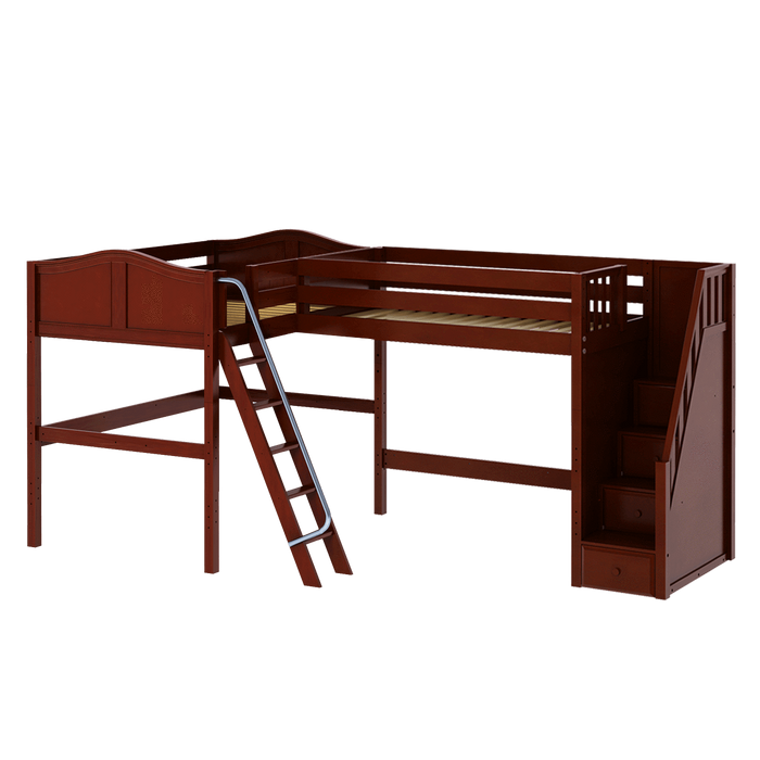 Maxtrix Twin Full High Corner Loft Bed with Ladder + Stairs - R