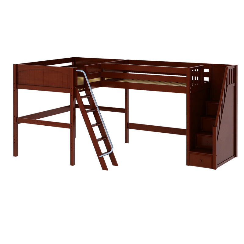 Maxtrix Twin Full High Corner Loft Bed with Ladder + Stairs - R