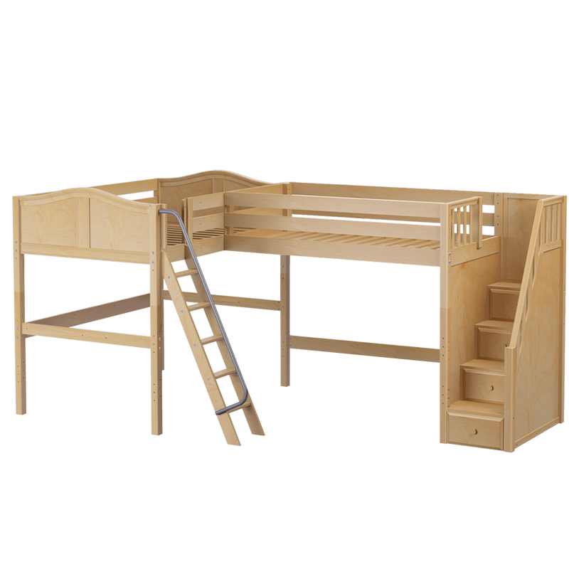 Maxtrix Twin Full High Corner Loft Bed with Ladder + Stairs - R