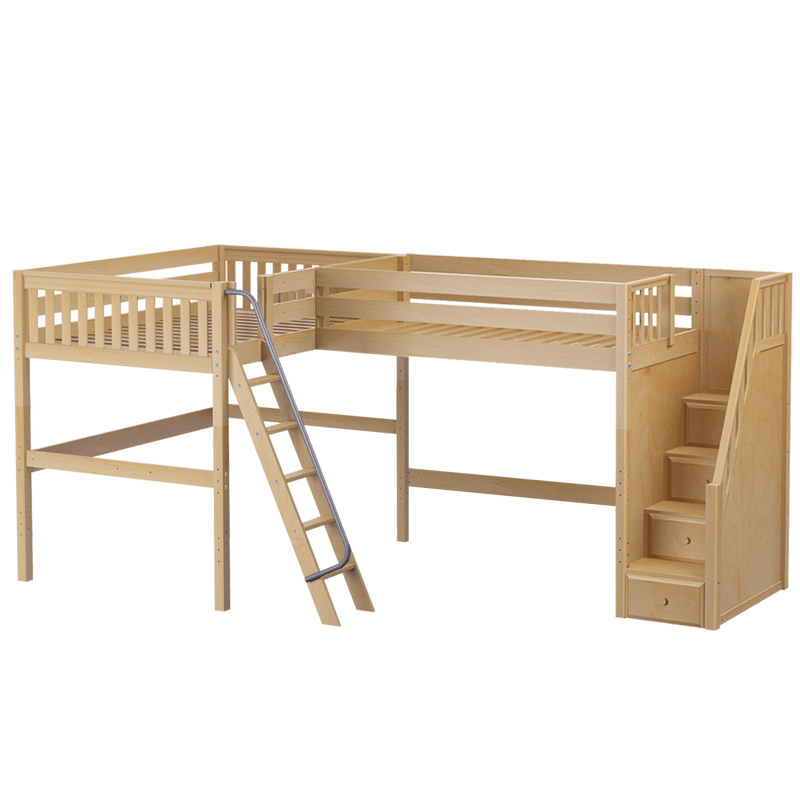 Maxtrix Twin Full High Corner Loft Bed with Ladder + Stairs - R