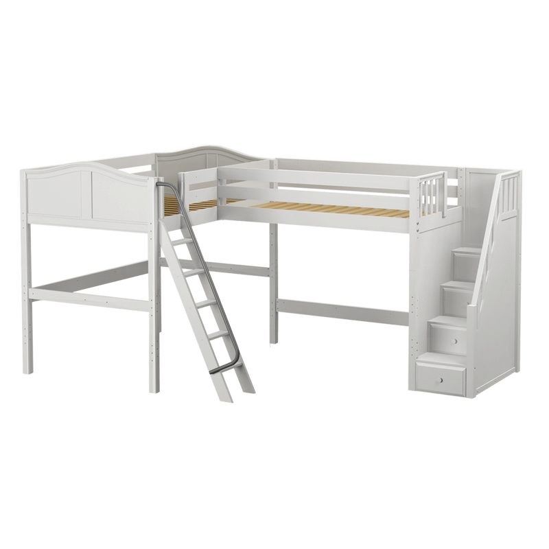 Maxtrix Twin Full High Corner Loft Bed with Ladder + Stairs - R