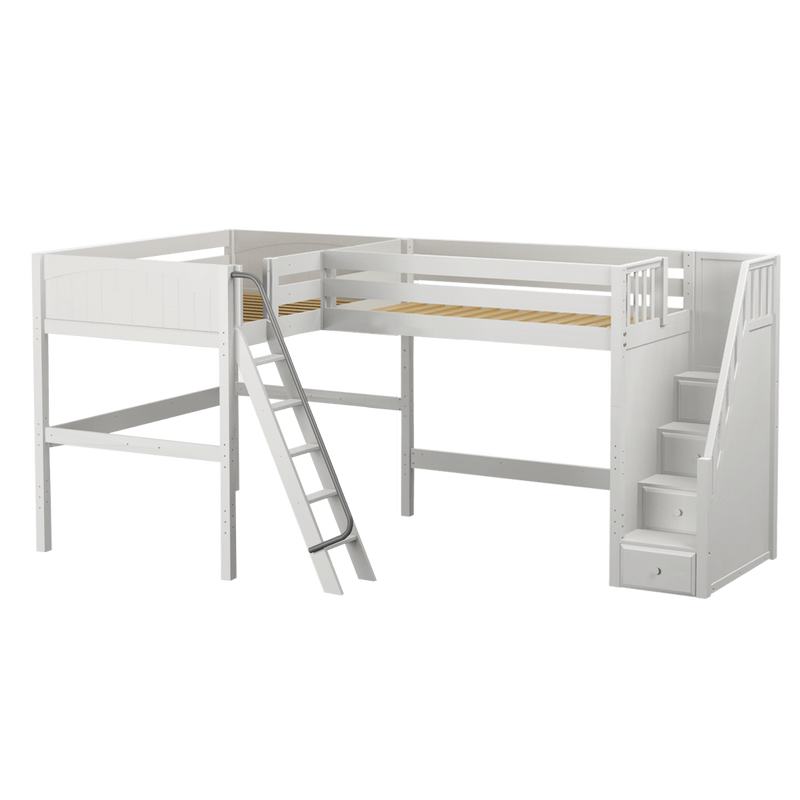 Maxtrix Twin Full High Corner Loft Bed with Ladder + Stairs - R