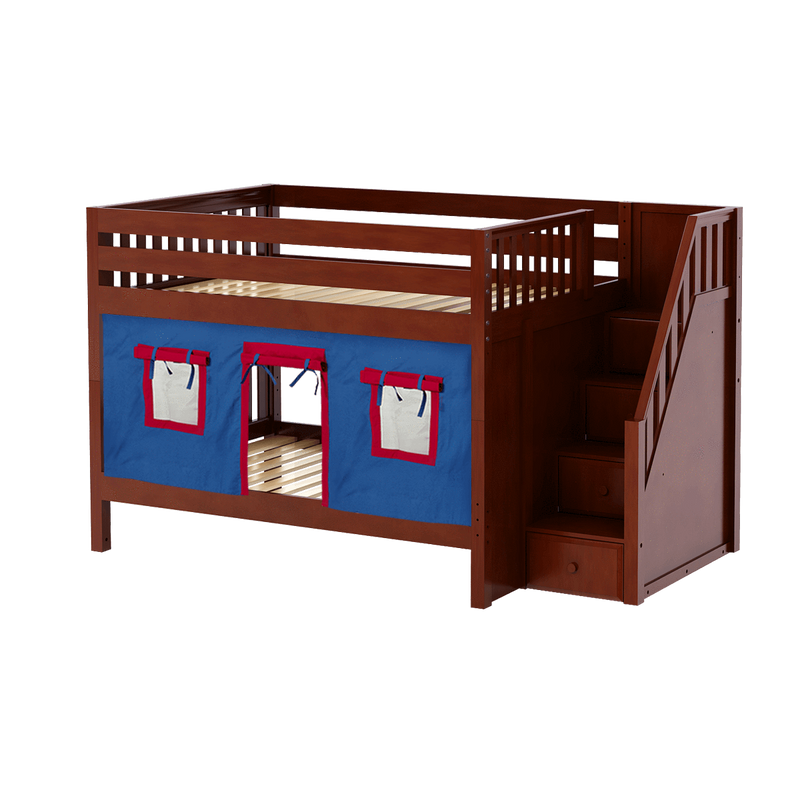 Maxtrix Full Low Bunk Bed with Stairs + Curtain