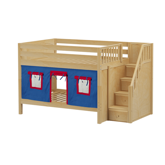 Maxtrix Full Low Bunk Bed with Stairs + Curtain