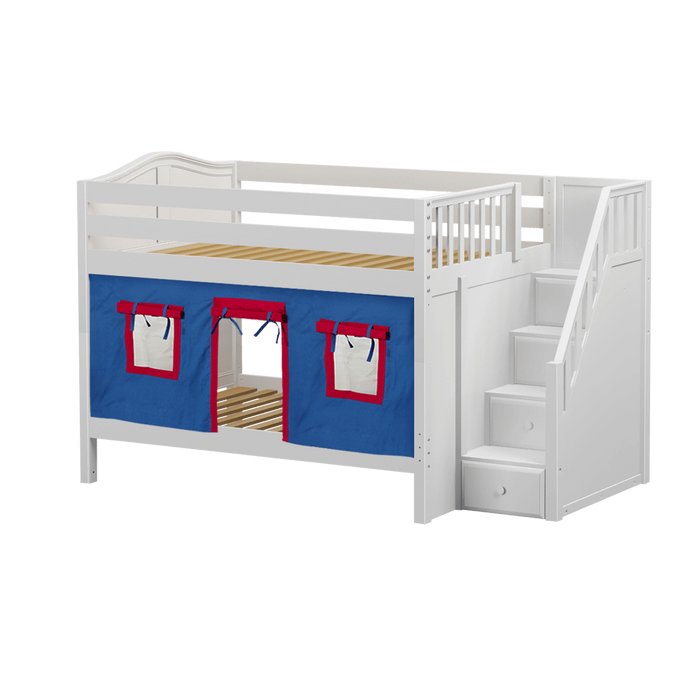 Maxtrix Full Low Bunk Bed with Stairs + Curtain