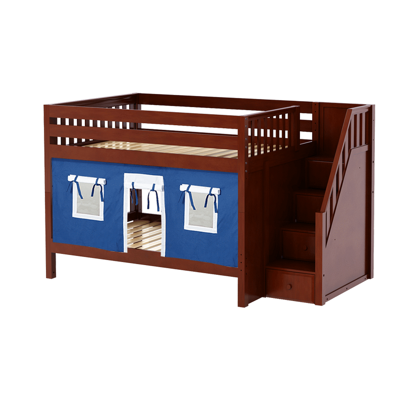 Maxtrix Full Low Bunk Bed with Stairs + Curtain