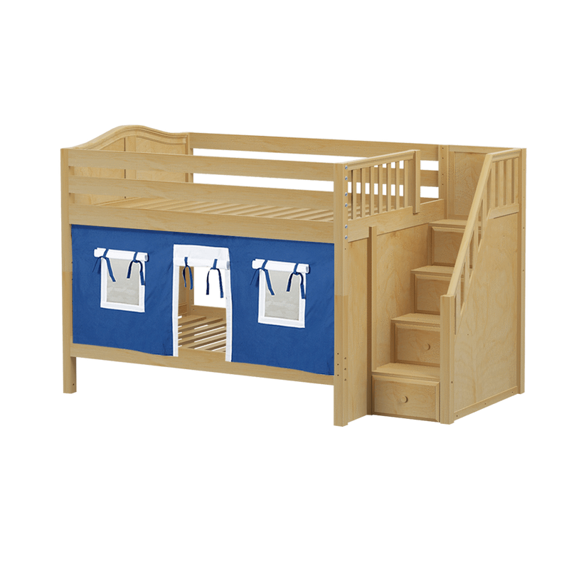 Maxtrix Full Low Bunk Bed with Stairs + Curtain
