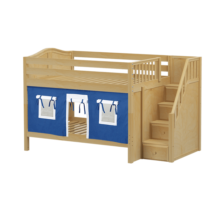 Maxtrix Full Low Bunk Bed with Stairs + Curtain