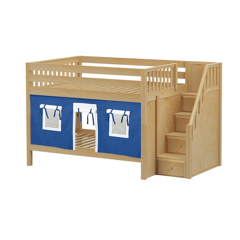 Maxtrix Full Low Bunk Bed with Stairs + Curtain