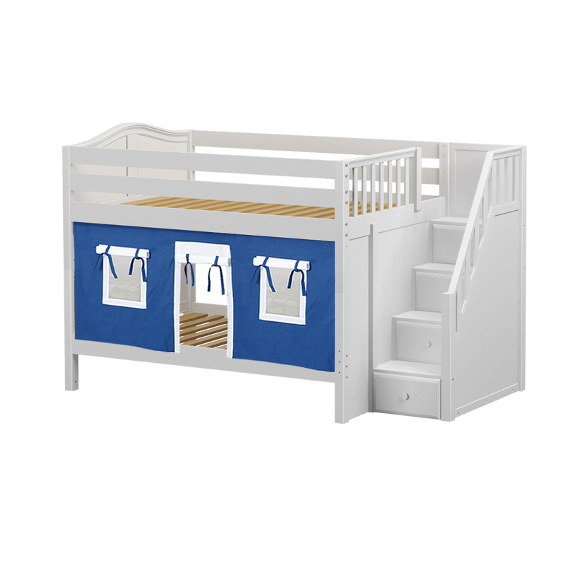 Maxtrix Full Low Bunk Bed with Stairs + Curtain