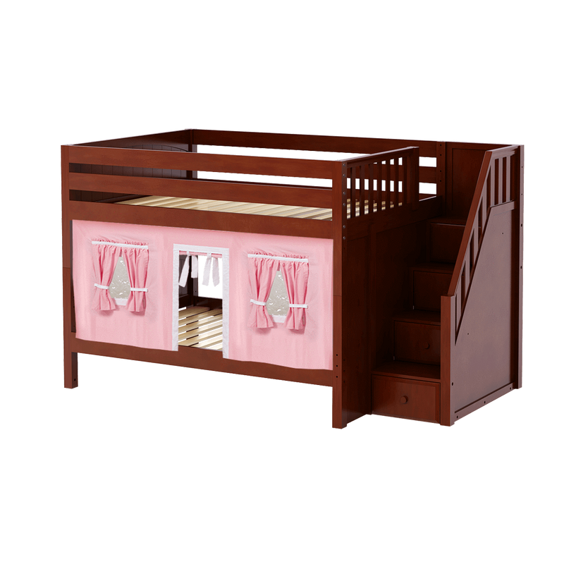 Maxtrix Full Low Bunk Bed with Stairs + Curtain