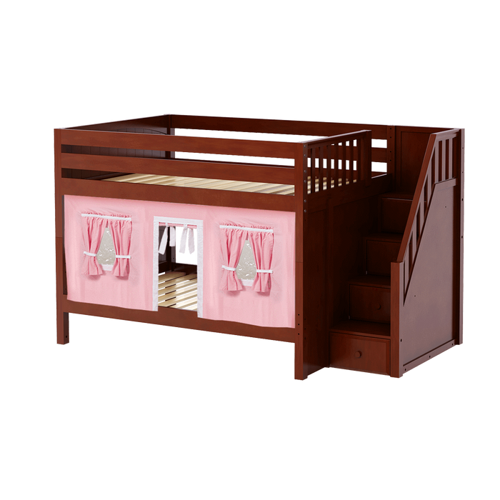 Maxtrix Full Low Bunk Bed with Stairs + Curtain