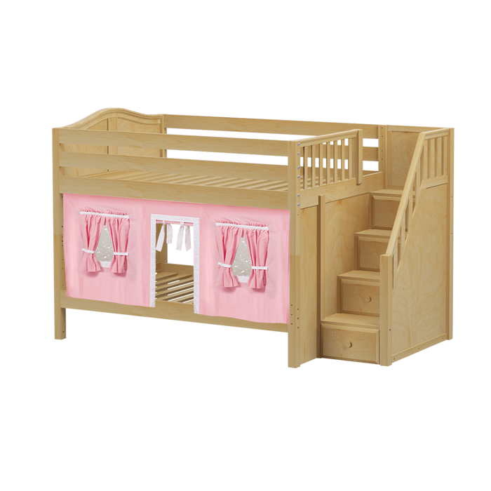 Maxtrix Full Low Bunk Bed with Stairs + Curtain