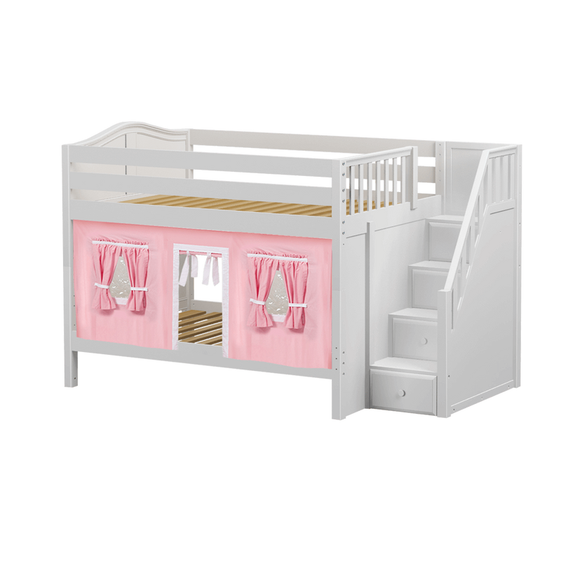 Maxtrix Full Low Bunk Bed with Stairs + Curtain