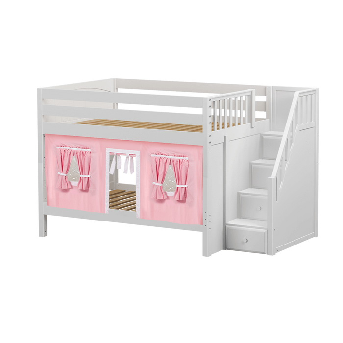Maxtrix Full Low Bunk Bed with Stairs + Curtain