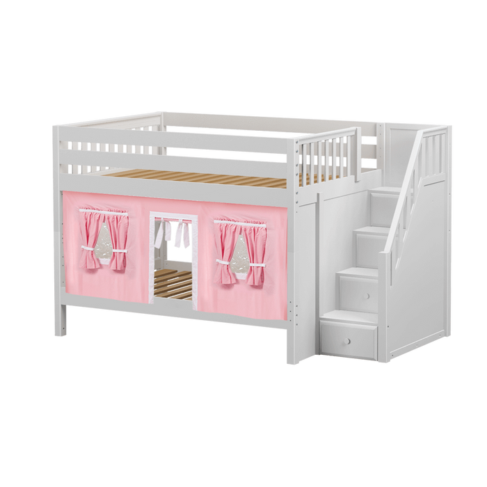 Maxtrix Full Low Bunk Bed with Stairs + Curtain