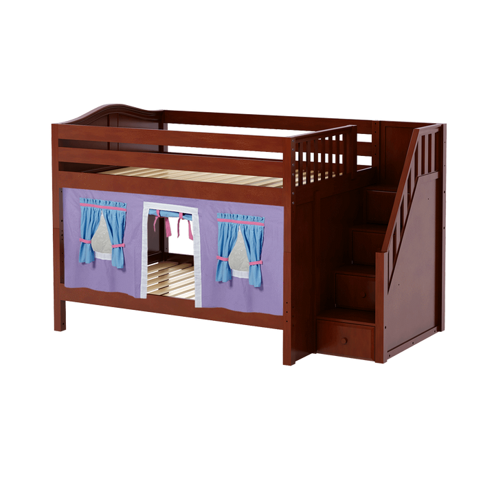 Maxtrix Full Low Bunk Bed with Stairs + Curtain