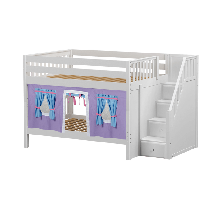 Maxtrix Full Low Bunk Bed with Stairs + Curtain