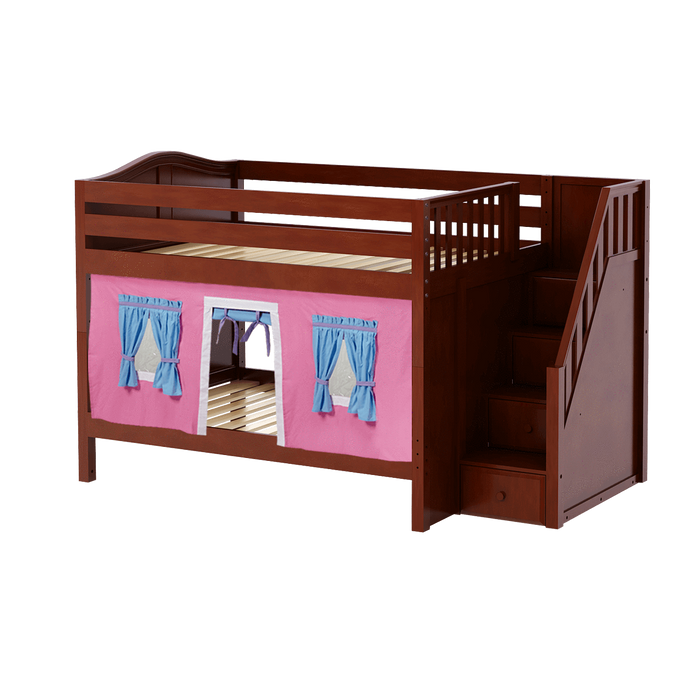 Maxtrix Full Low Bunk Bed with Stairs + Curtain