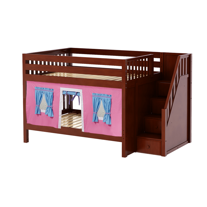 Maxtrix Full Low Bunk Bed with Stairs + Curtain