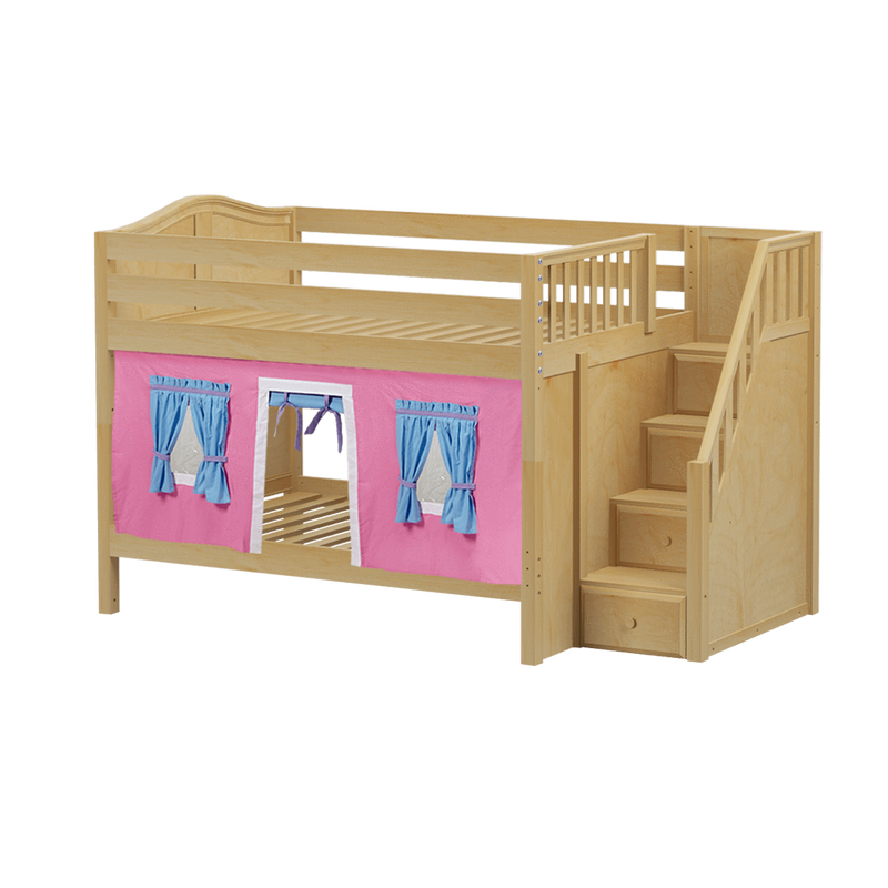 Maxtrix Full Low Bunk Bed with Stairs + Curtain