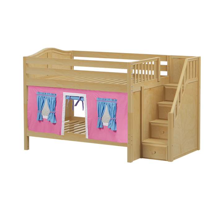 Maxtrix Full Low Bunk Bed with Stairs + Curtain