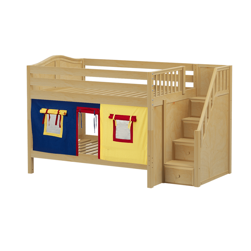 Maxtrix Full Low Bunk Bed with Stairs + Curtain