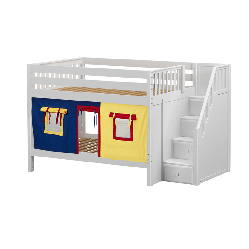 Maxtrix Full Low Bunk Bed with Stairs + Curtain